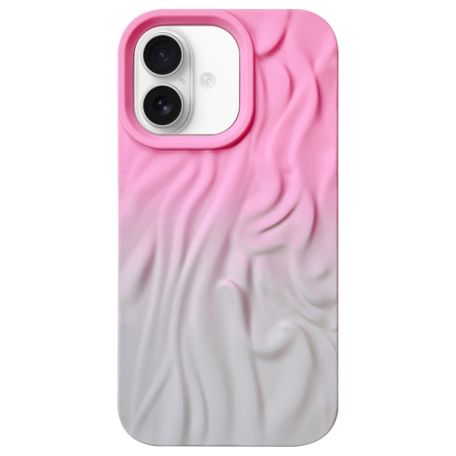 

For iPhone 16 Plus Wrinkle Gradient Skin-feel Frosted TPU Phone Case(Pink Grey)