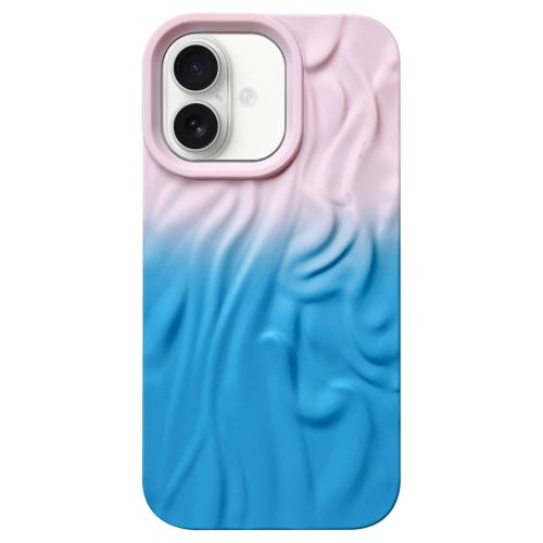 

For iPhone 16 Plus Wrinkle Gradient Skin-feel Frosted TPU Phone Case(Light Pink Blue)