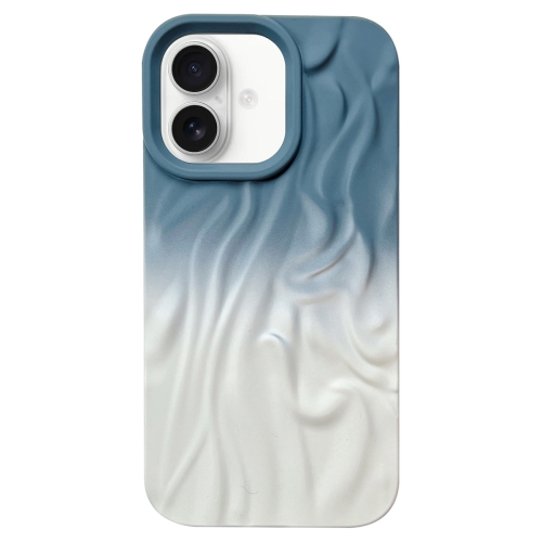 

For iPhone 16 Wrinkle Gradient Skin-feel Frosted TPU Phone Case(Blue White)