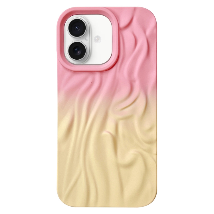 

For iPhone 16 Wrinkle Gradient Skin-feel Frosted TPU Phone Case(Pink Yellow)