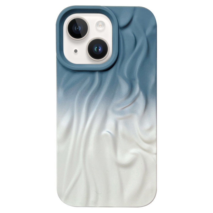 

For iPhone 15 Wrinkle Gradient Skin-feel Frosted TPU Phone Case(Blue White)