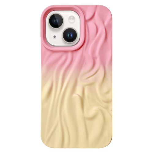 

For iPhone 14 Plus Wrinkle Gradient Skin-feel Frosted TPU Phone Case(Pink Yellow)