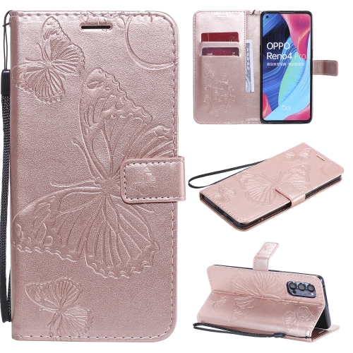 

For OPPO Reno4 Pro 5G 3D Butterflies Embossing Pattern Horizontal Flip Leather Case with Holder & Card Slot & Wallet & Lanyard(Rose Gold)