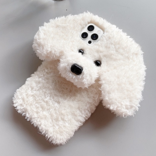 

For iPhone 16 Pro Max Teddy Dog Plush TPU Phone Case(White)