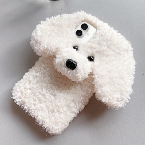 

For iPhone 16 Teddy Dog Plush TPU Phone Case(White)