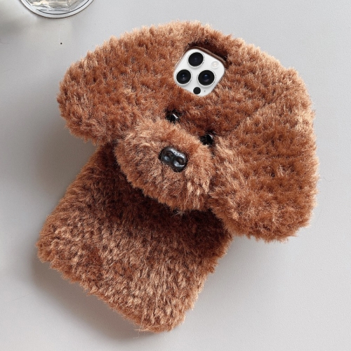 

For iPhone 15 Pro Max Teddy Dog Plush TPU Phone Case(Brown)