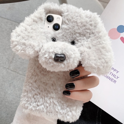 

For iPhone 15 Plus Teddy Dog Plush TPU Phone Case(Grey)