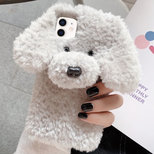 

For iPhone 12 mini Teddy Dog Plush TPU Phone Case(Grey)