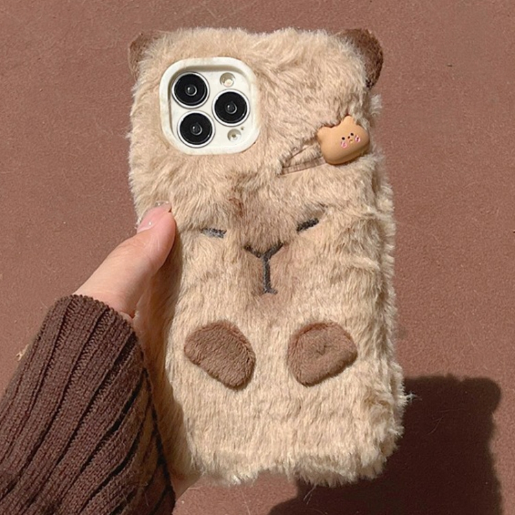 

For iPhone 16 Pro Max 3D Capybara Plush Full Coverage Phone Case(Brown)