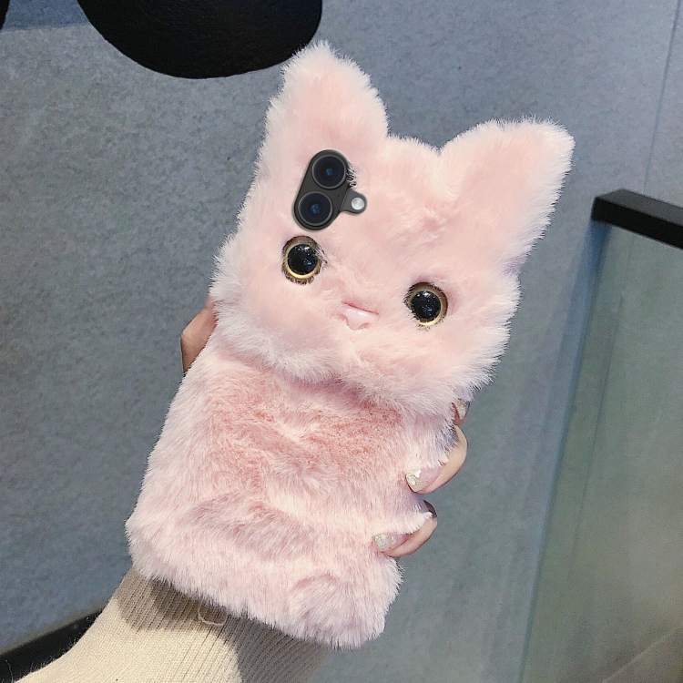 

For iPhone 16 3D Cute Cat Plush Full Coverage Phone Case(Pink)