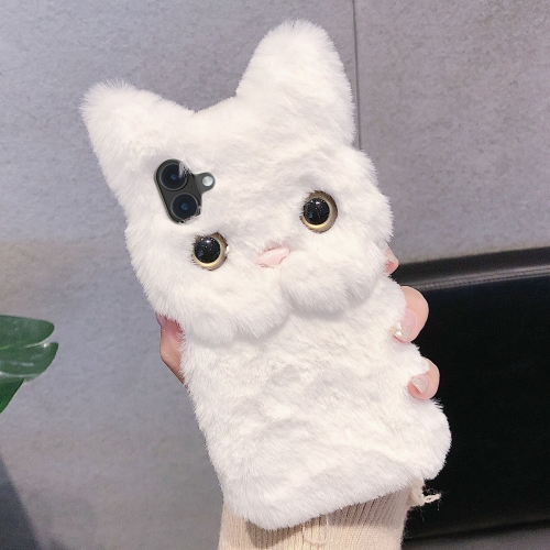 

For iPhone 16 3D Cute Cat Plush Full Coverage Phone Case(White)