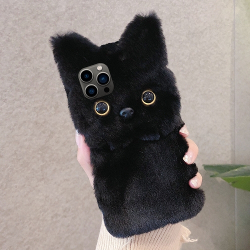 

For iPhone 15 Pro 3D Cute Cat Plush Full Coverage Phone Case(Black)