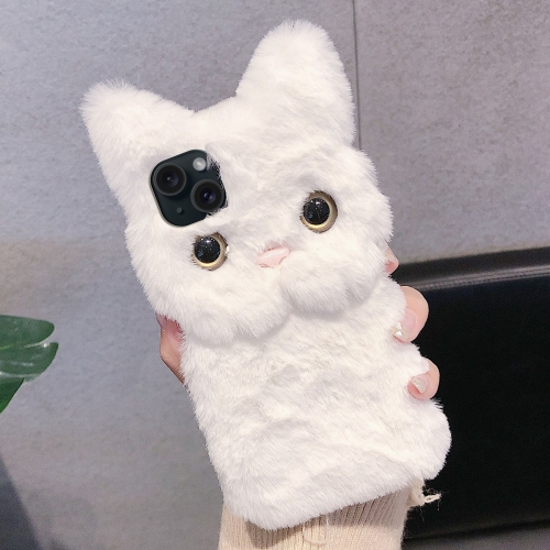

For iPhone 14 3D Cute Cat Plush Full Coverage Phone Case(White)