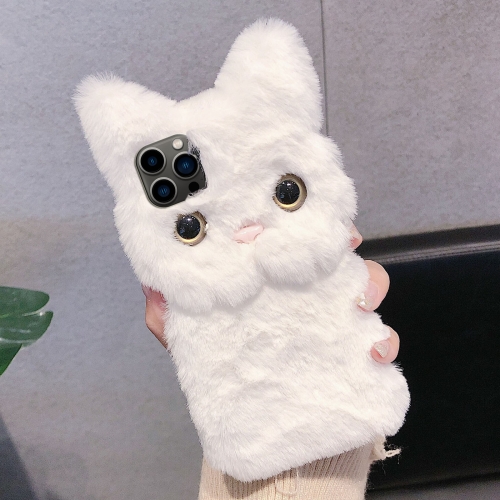 

For iPhone 14 Pro Max 3D Cute Cat Plush Full Coverage Phone Case(White)