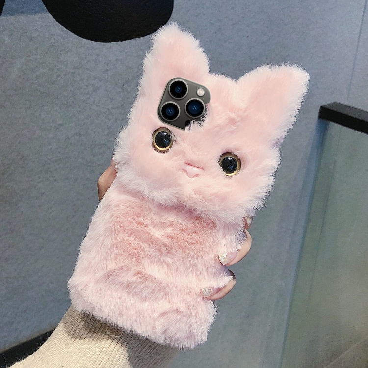 

For iPhone 12 Pro Max 3D Cute Cat Plush Full Coverage Phone Case(Pink)