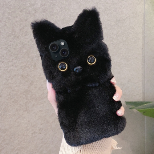 

For iPhone 13 mini 3D Cute Cat Plush Full Coverage Phone Case(Black)