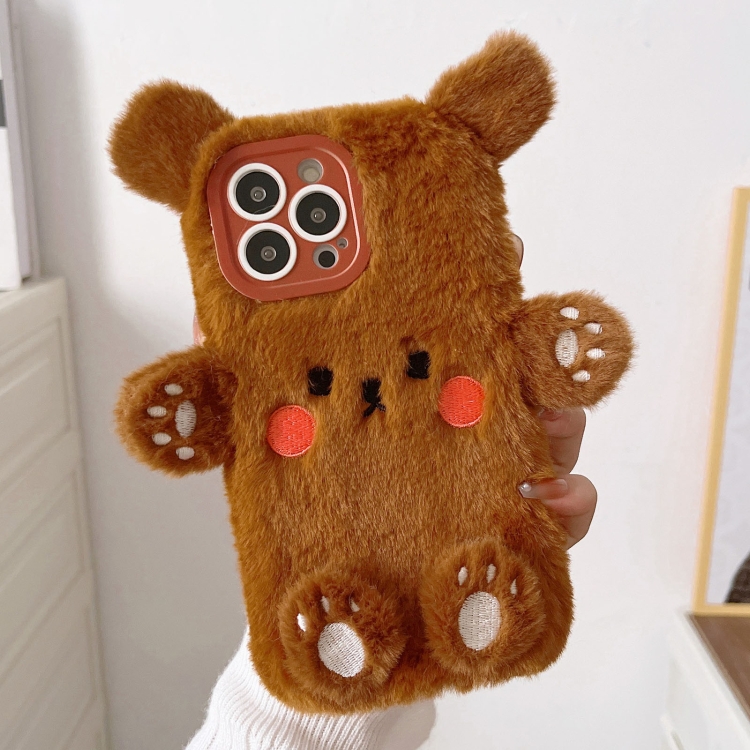 

For iPhone 12 Pro 3D Smiling Little Bear Plush Phone Case(Brown)