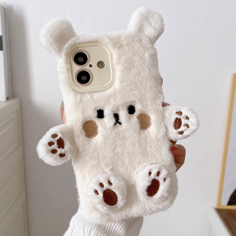

For iPhone 16 3D Smiling Little Bear Plush Phone Case(White)