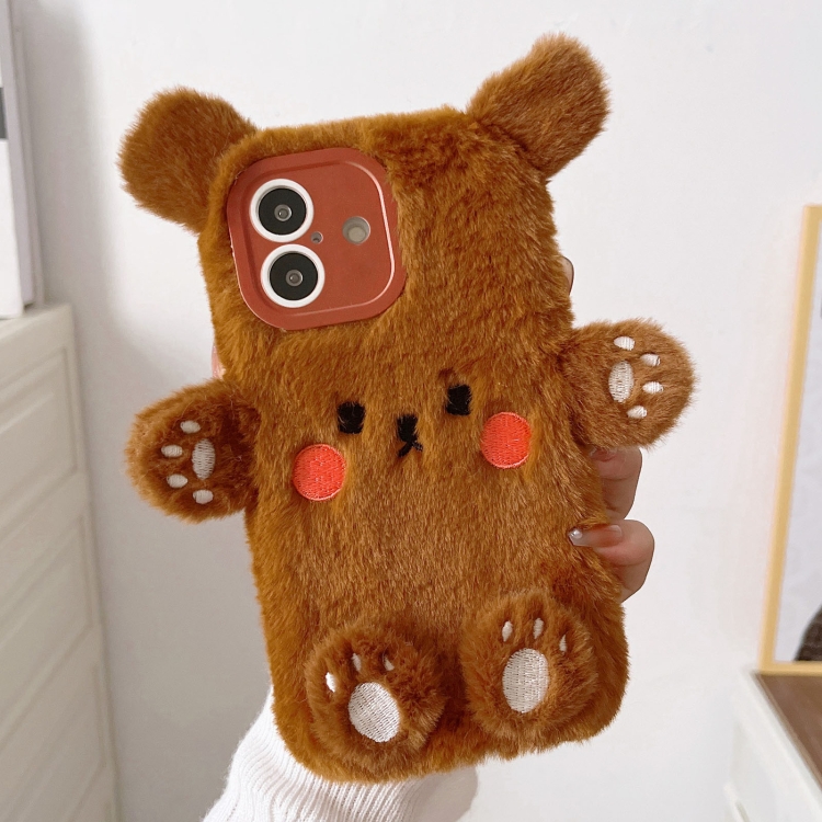 

For iPhone 16 Plus 3D Smiling Little Bear Plush Phone Case(Brown)