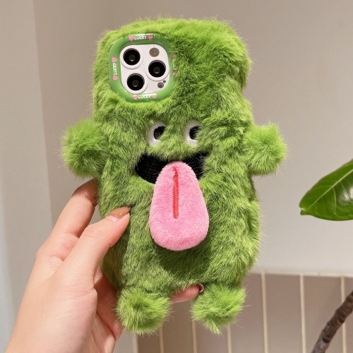 

For iPhone 15 Pro Max 3D Magnetic Long Tongue Monster Plush Phone Case(Green)