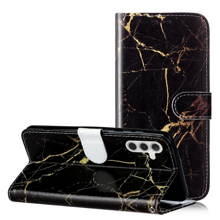 

For Samsung Galaxy A56 5G Colored Drawing Marble Pattern Leather Phone Case(Black Gold Marble)