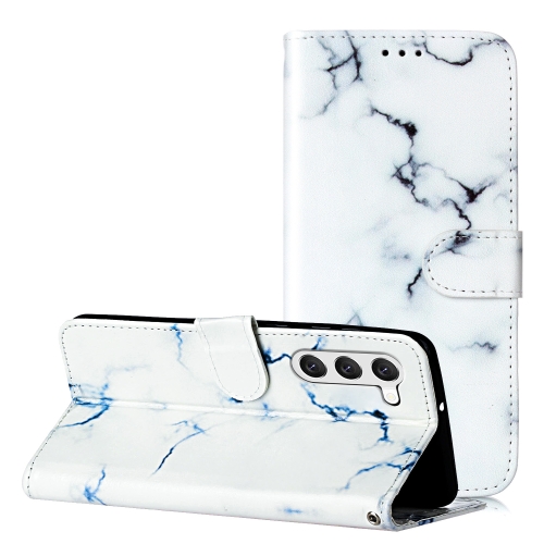 

For Samsung Galaxy S25+ 5G Colored Drawing Marble Pattern Leather Phone Case(White Marble)