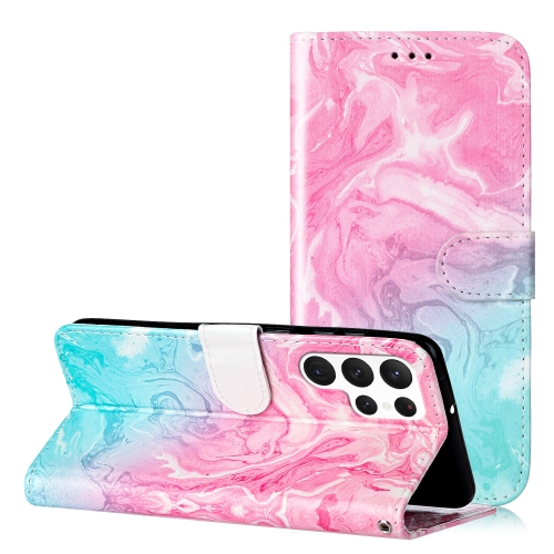 

For Samsung Galaxy S25 Ultra 5G Colored Drawing Marble Pattern Leather Phone Case(Pink Green Marble)