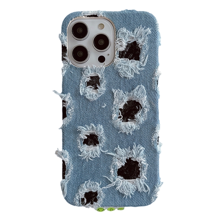 

For iPhone 16 Pro Max Creative Multi-hole Black Lace Denim PU Phone Case