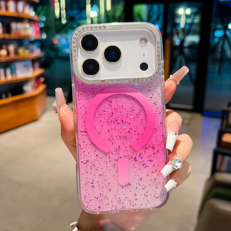 For iPhone 18 Pro Blink Series Metal Lens Frame MagSafe Magnetic IMD Phone Case(Pink)