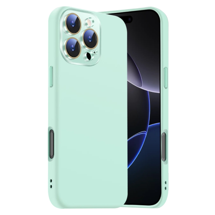 

For iPhone 16 Pro Nano Lens Cover Liquid Silicone Phone Case(Light Cyan)