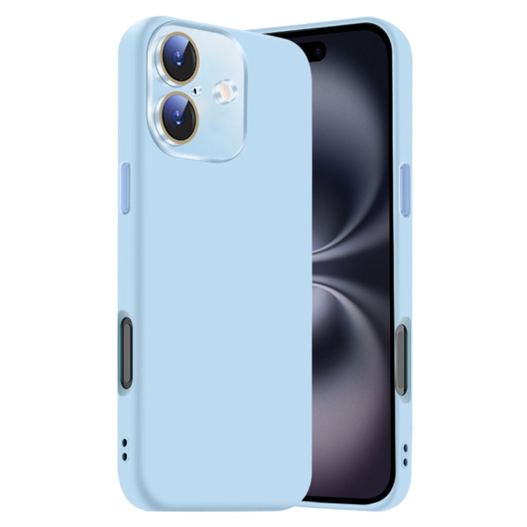 

For iPhone 16 Nano Lens Cover Liquid Silicone Phone Case(Light Blue)