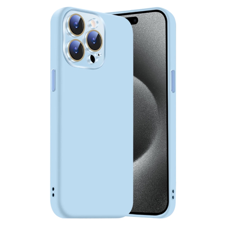 

For iPhone 15 Pro Max Nano Lens Cover Liquid Silicone Phone Case(Light Blue)