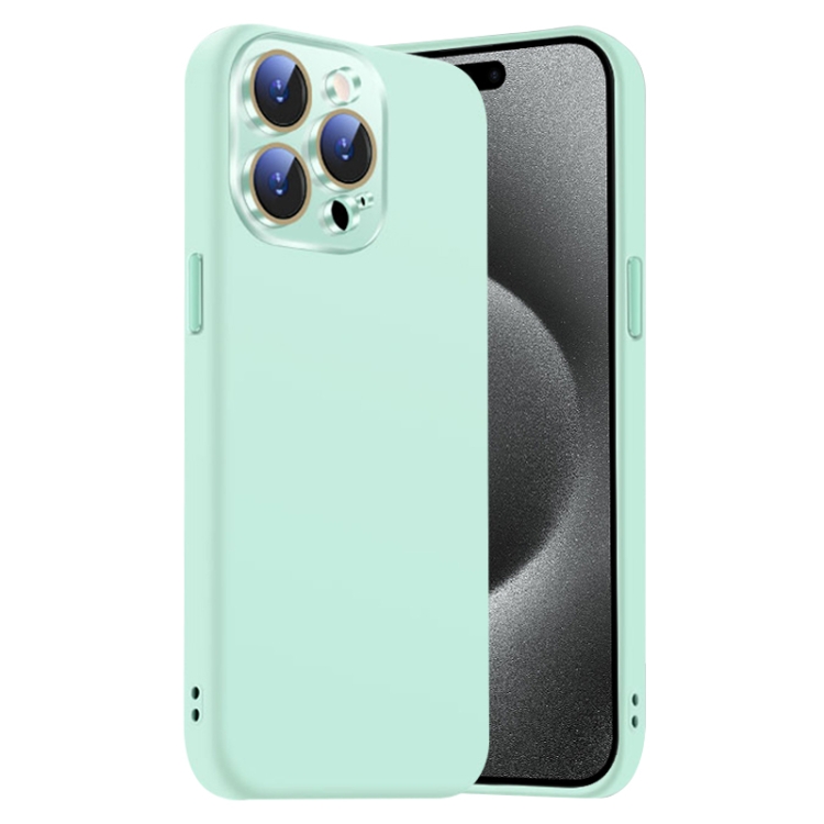 

For iPhone 15 Pro Max Nano Lens Cover Liquid Silicone Phone Case(Light Cyan)