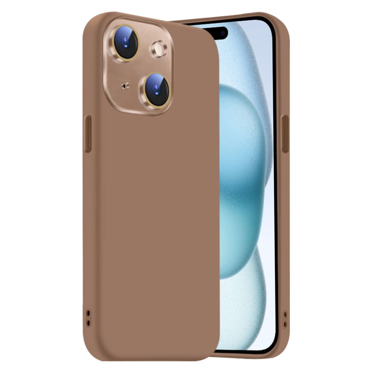 

For iPhone 15 Nano Lens Cover Liquid Silicone Phone Case(Desert Gold)