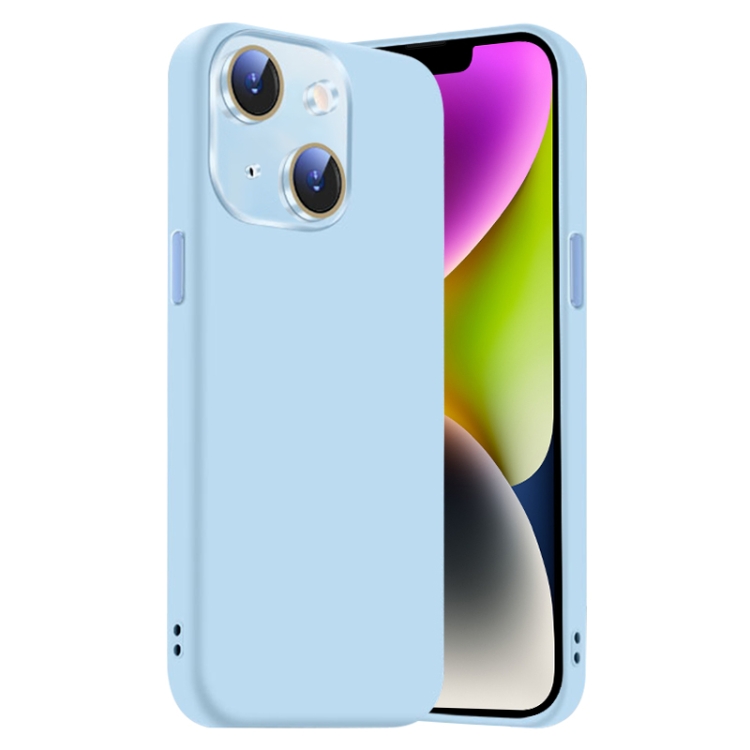 

For iPhone 14 Plus Nano Lens Cover Liquid Silicone Phone Case(Light Blue)