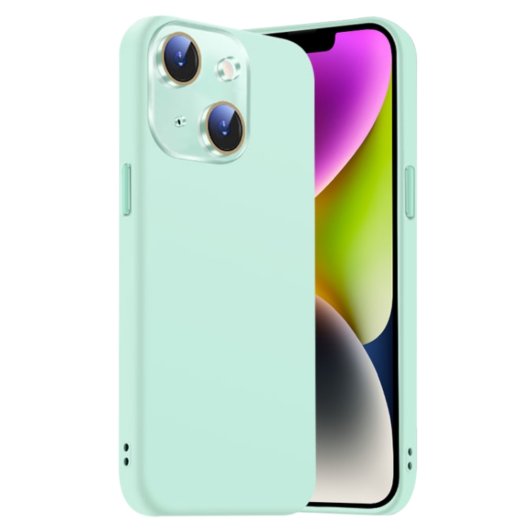 

For iPhone 14 Plus Nano Lens Cover Liquid Silicone Phone Case(Light Cyan)