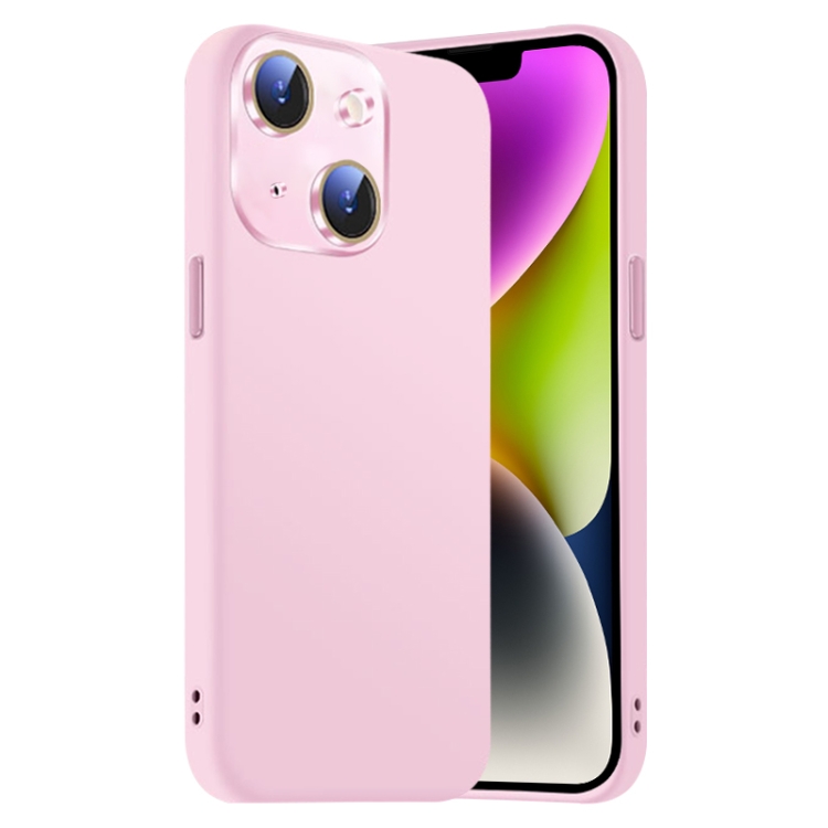 

For iPhone 14 Nano Lens Cover Liquid Silicone Phone Case(Pink)