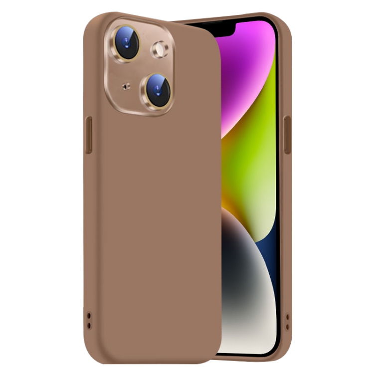 

For iPhone 14 Nano Lens Cover Liquid Silicone Phone Case(Desert Gold)