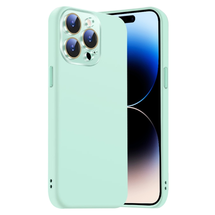 

For iPhone 14 Pro Nano Lens Cover Liquid Silicone Phone Case(Light Cyan)