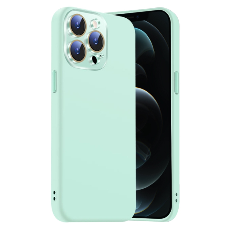 

For iPhone 12 Pro Nano Lens Cover Liquid Silicone Phone Case(Light Cyan)