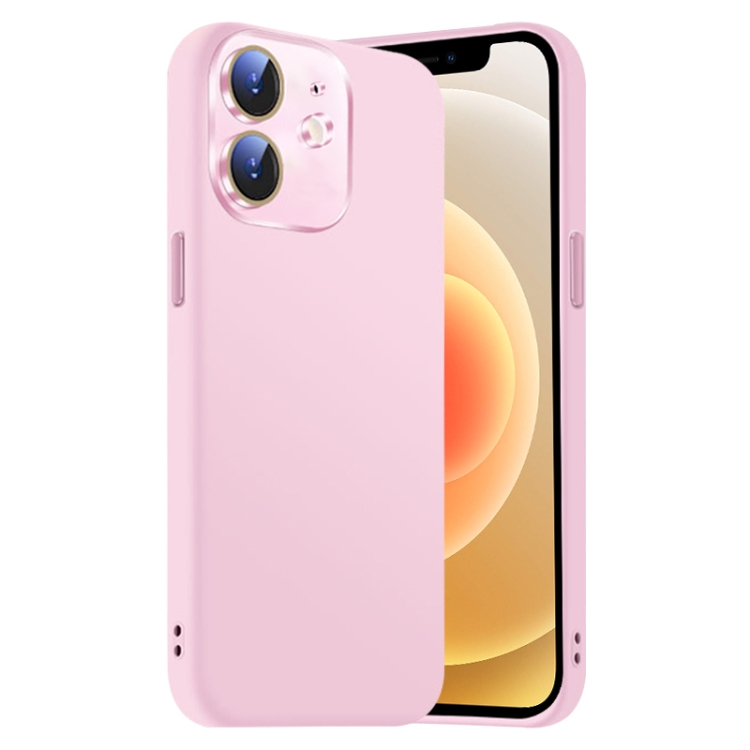 

For iPhone 12 Nano Lens Cover Liquid Silicone Phone Case(Pink)