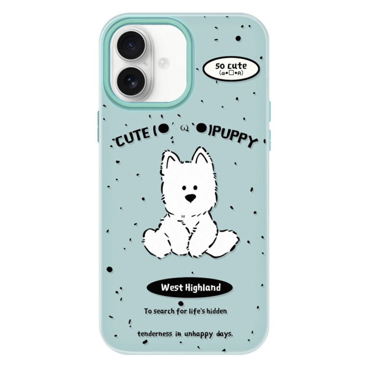 

For iPhone 16 Skin Feeling Jelly TPU Hybrid PC Phone Case(Line Dog Light Green)