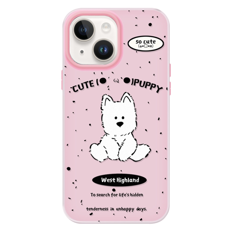 

For iPhone 14 Plus Skin Feeling Jelly TPU Hybrid PC Phone Case(Line Dog Pink)
