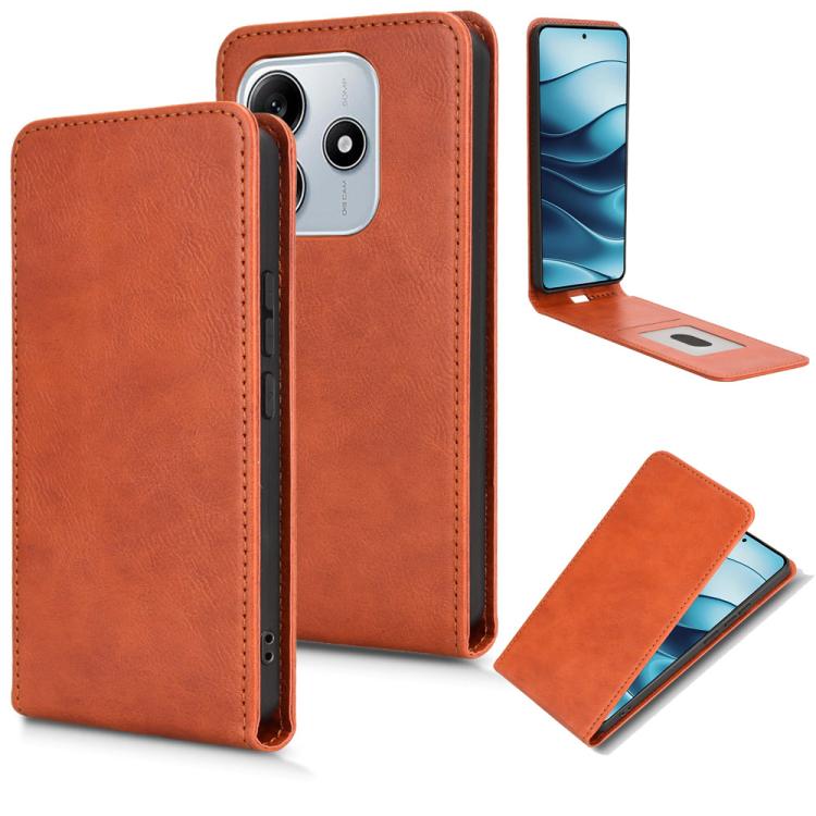 

For Redmi Note 14 5G Magnetic Vertical Flip Leather Phone Case(Brown)