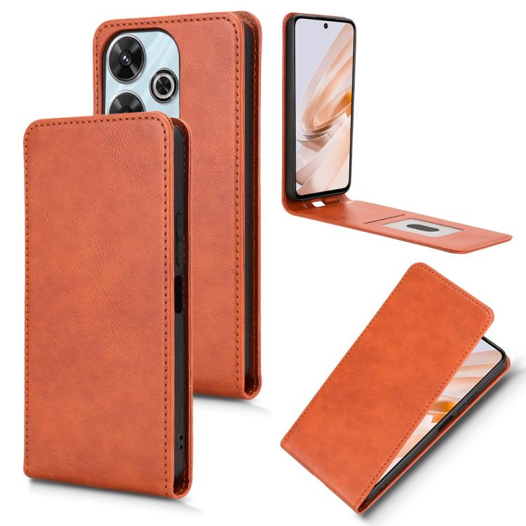 

For Redmi 13 4G / Note 13R 5G Magnetic Vertical Flip Leather Phone Case(Brown)