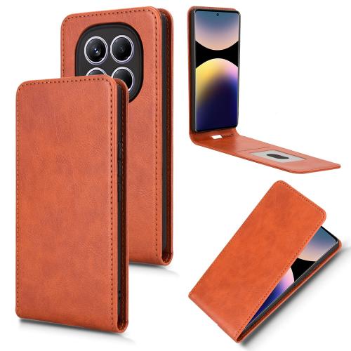 

For Redmi Note 14 Pro 4G Magnetic Vertical Flip Leather Phone Case(Brown)