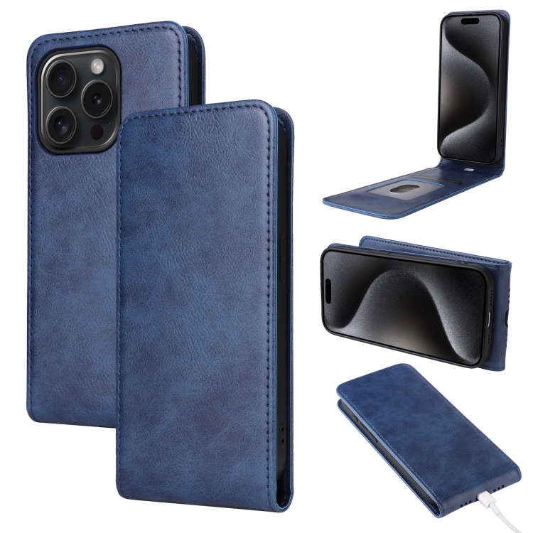 

For iPhone 15 Pro Magnetic Vertical Flip Leather Phone Case(Blue)