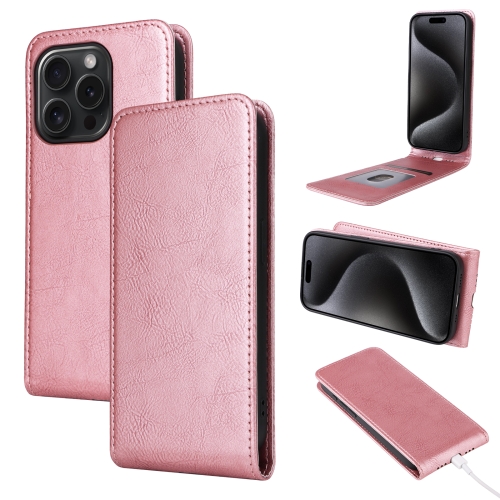 

For iPhone 15 Pro Magnetic Vertical Flip Leather Phone Case(Rose Gold)