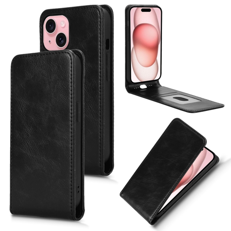 

For iPhone 15 Magnetic Vertical Flip Leather Phone Case(Black)
