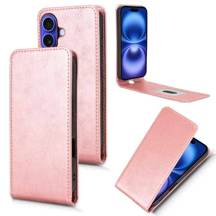 

For iPhone 16 Plus Magnetic Vertical Flip Leather Phone Case(Rose Gold)